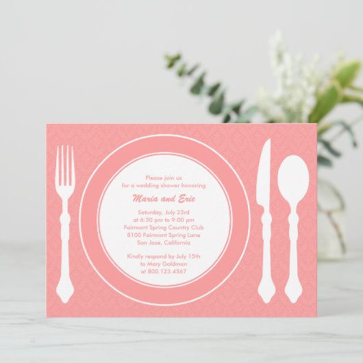 Slank tafelblad Weduwen Shower Invitation Salmon Kaart (Staand voorkant)