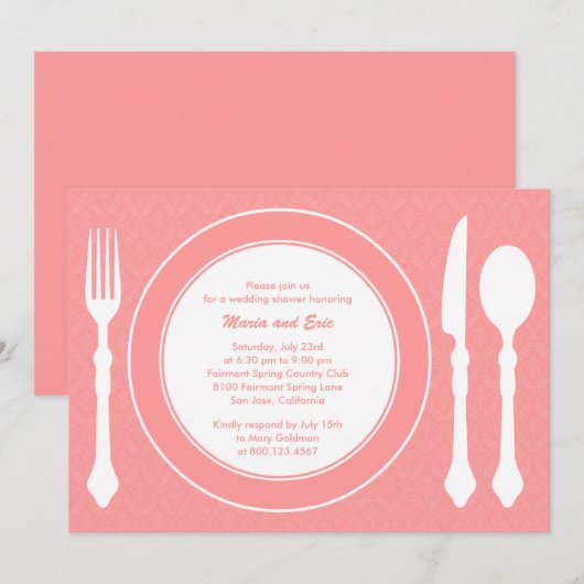 Slank tafelblad Weduwen Shower Invitation Salmon Kaart (Voorkant / Achterkant)
