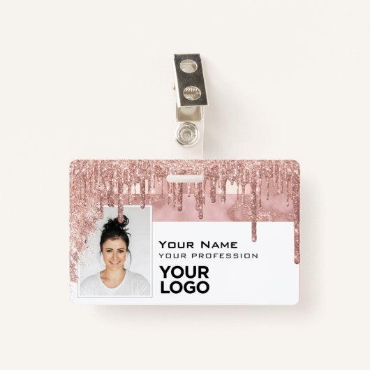 Slank Trendy Glam Employee Photo Code Naam Logo Badge (Voorkant met clip)
