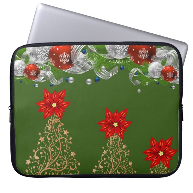 Slank voor Kerstmis met neopreen, 15 inch, Poinset Laptop Sleeve (Voorkant)