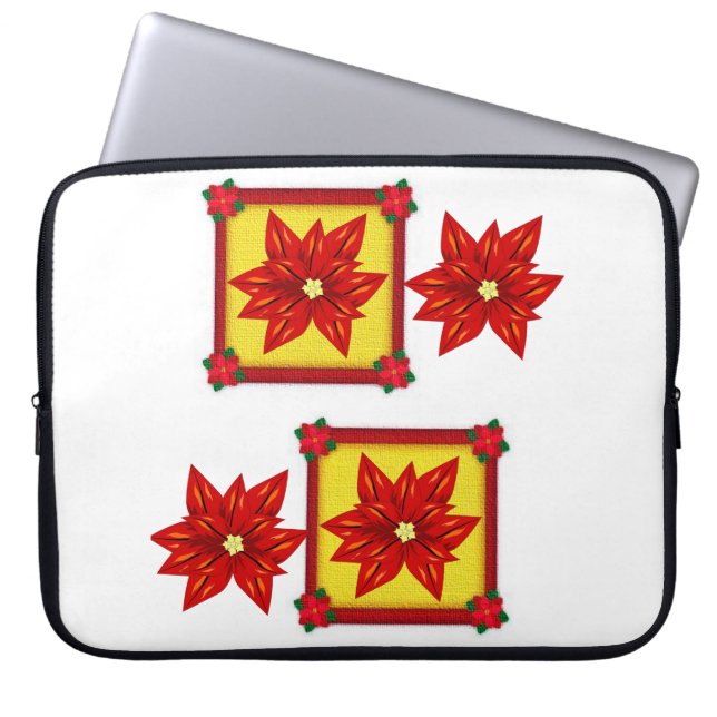 Slank voor Kerstmis met neopreen, 15 inch, Poinset Laptop Sleeve (Voorkant)