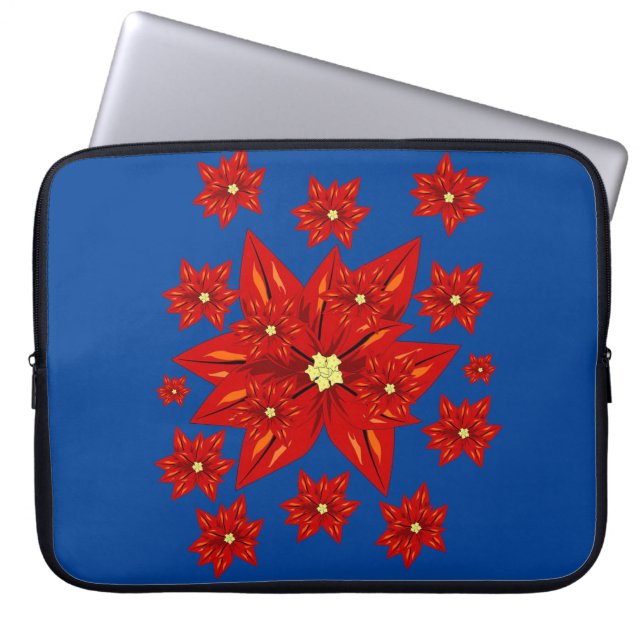 Slank voor Kerstmis met neopreen, 15 inch, Poinset Laptop Sleeve (Voorkant)