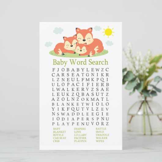 Slank vos Baby shower Word Search Game (Staand voorkant)