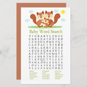 Slank vos Baby shower Word Search Game