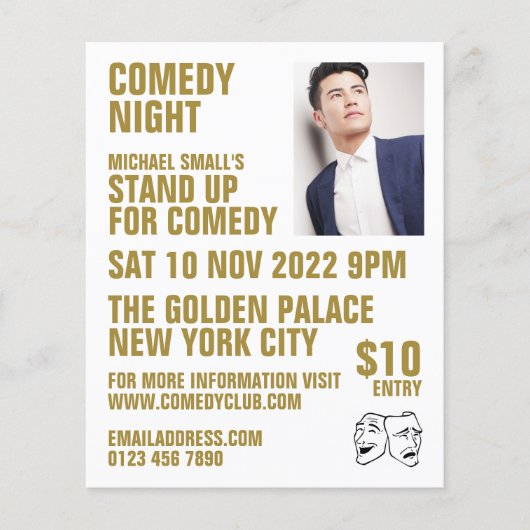 Slank wit en goud, Comedian, Comedy Club Advert Flyer (Voorkant)