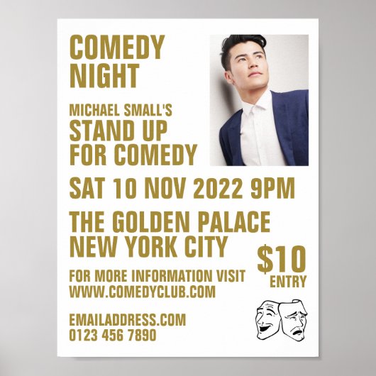 Slank wit en goud, Comedian, Comedy Club Advert Poster (Voorkant)