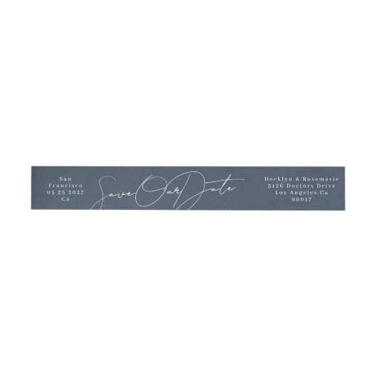 Slank wit marineblauw Save the Date Retouradres (Individueel)
