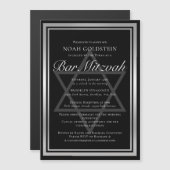 Slank Zilver Zwart Formal Bar Mitzvah Magnetische Uitnodiging (Voorkant / Achterkant)