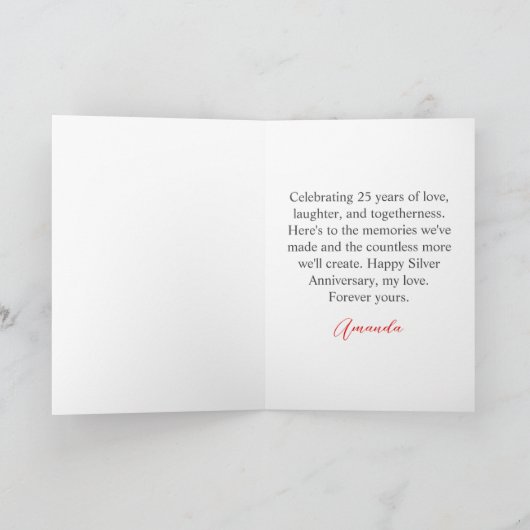 Slank Zilveren Bloemen Echtgenoot 25e Jubileum Kaart (Binnen)