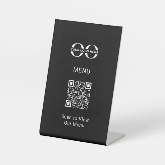 Slank Zwart Aangepast QR Code Menu Reclamebord Met Voetstuk (Voorkant)