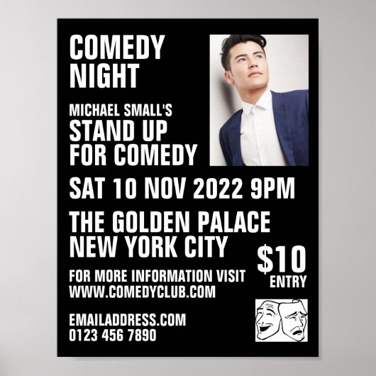 Slank zwart, Comedian, Comedy Club Adverteren Poster (Voorkant)