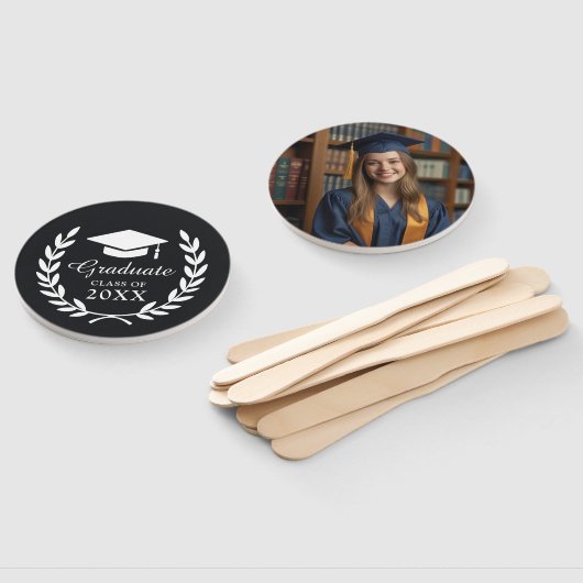 Slank zwart gepersonaliseerd Afstuderen foto emble Handwaaier (Niet-gemonteerd)