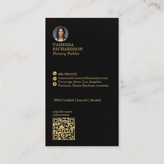 Slank Zwart & Goud Wavy Skeleton Key Notaris QR Visitekaartje (Achterkant)