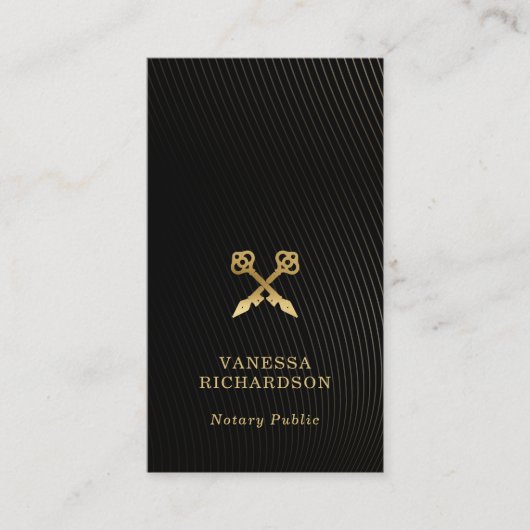Slank Zwart & Goud Wavy Skeleton Key Notaris QR Visitekaartje (Voorkant)