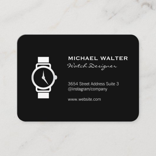 Slank zwart horloge-pictogram visitekaartje (Voorkant)
