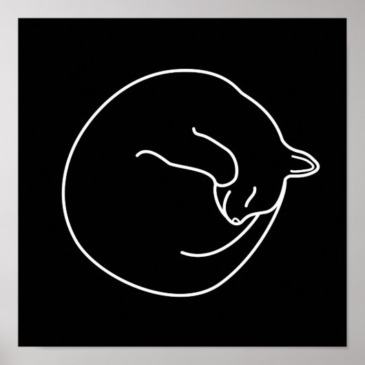 Slank zwart kat wit op zwart afdrukken poster (Voorkant)
