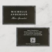 Slank zwart leder | Leisteentrim | QR-code Afsprakenkaartje (Voorkant / Achterkant)