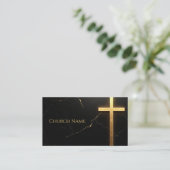 Slank zwart marmer met gouden kruis visitekaartje (Staand voorkant)