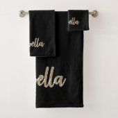 Slank zwart ontwerp met Gold Script Bad Handdoek (Insitu)