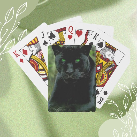 Slank zwart Pantherkat met groene ogen Pokerkaarten