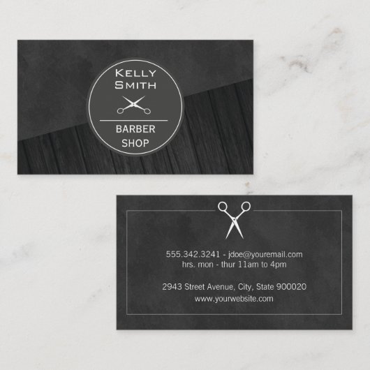 Slank zwart, rijk, donker hout visitekaartje (Voorkant / Achterkant)