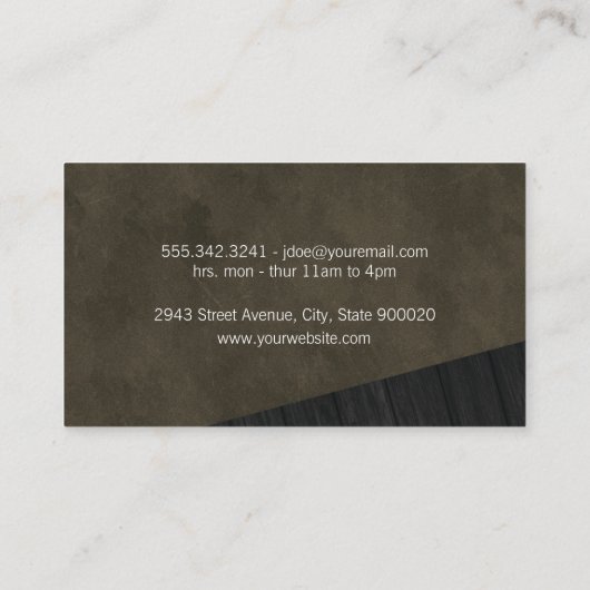 Slank zwart, rijk, donker hout visitekaartje (Achterkant)