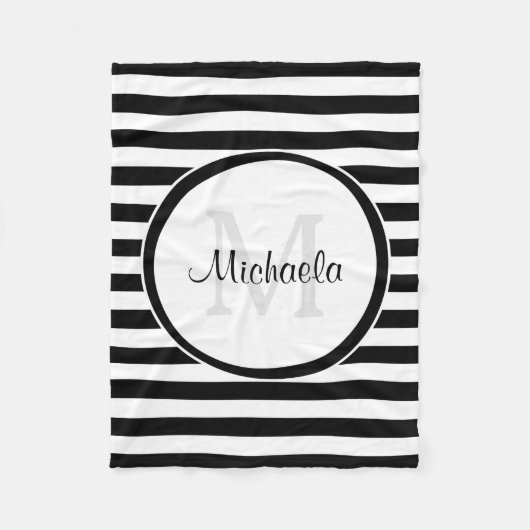 Slank zwart wit, bruisend strepes, monogramnaam fleece deken (Voorkant)