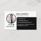Slank zwart | Wit Minimale Moderne Notaris Foto QR Visitekaartje (Voorkant)