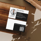 Slank zwart | Wit Minimale Moderne Notaris Foto QR Visitekaartje