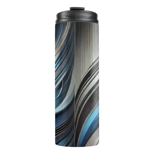 Slanke Abstracte Blue & Silver Thermal Tumbler Hoe Thermosbeker (Voorkant)