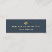 Slanke Blauw & Goud Monogram Icoon Notaris Openbaa Mini Visitekaartje (Voorkant)