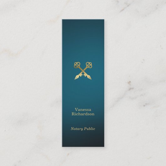 Slanke blauwe en gouden pennen Luxe Notaris Publie Mini Visitekaartje (Voorkant)