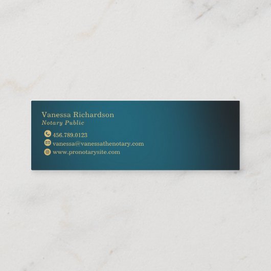 Slanke blauwe en gouden pennen Luxe Notaris Publie Mini Visitekaartje (Achterkant)