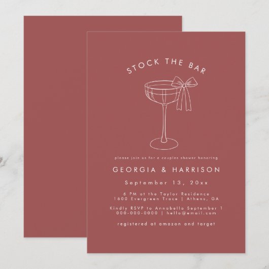 Slanke boog Voorraad De Bar Koppels Douche uitnodi Kaart (Voorkant / Achterkant)