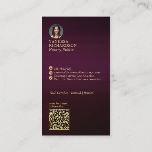Slanke Bourgogne Gold Crossed Pen QR Code Notaris Visitekaartje (Achterkant)