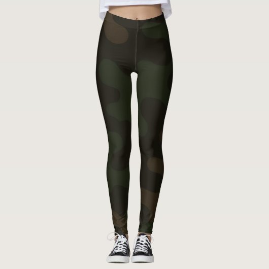 Slanke Camo Deep Black Donkere Houtskool Tonen Mod Leggings (Voorkant)