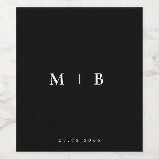 Slanke Eenvoudige B/W Monogram Bruiloft Wijn Etiket (Enkel label)