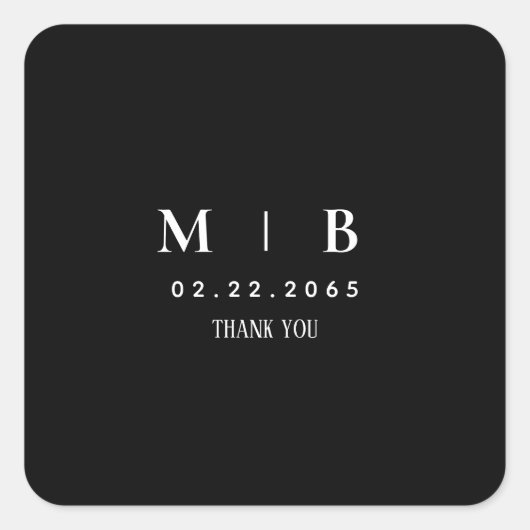 Slanke eenvoudige B/W Monogram Dank u Vierkante Sticker (Voorkant)