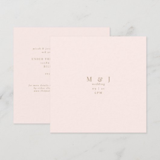 Slanke & Eenvoudige Moderne Blush Vierkante Bruilo Kaart (Voorkant / Achterkant)