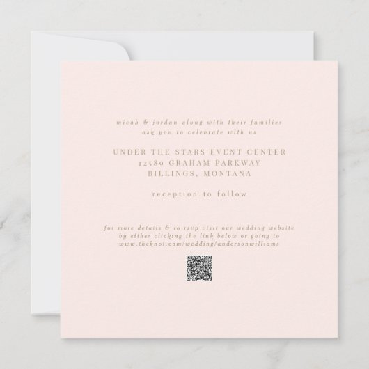 Slanke & Eenvoudige Moderne Blush Vierkante Bruilo Kaart (Achterkant)