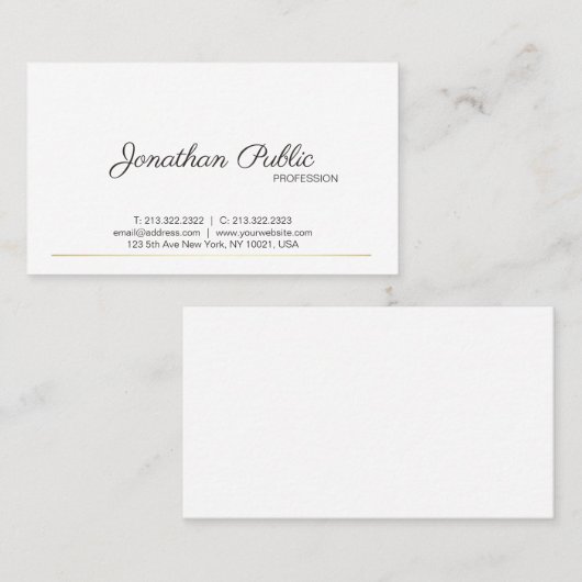 Slanke effen modern wit goud chique trending visitekaartje (Voorkant / Achterkant)