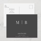 Slanke eigentijdse Monogram Grijze Bruiloft Briefkaart (Voorkant / Achterkant)
