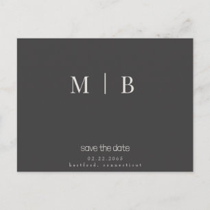 Slanke eigentijdse Monogram Grijze Bruiloft Briefkaart