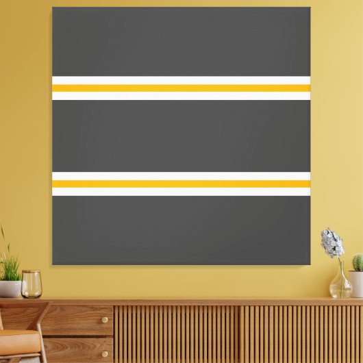 Slanke gele witte racestrepen op donkergrijs canvas afdruk (Insitu (Woonkamer))