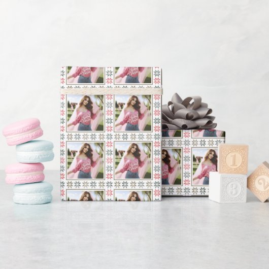 Slanke gepersonaliseerde foto- en vakantiepunten cadeaupapier (Baby Shower)