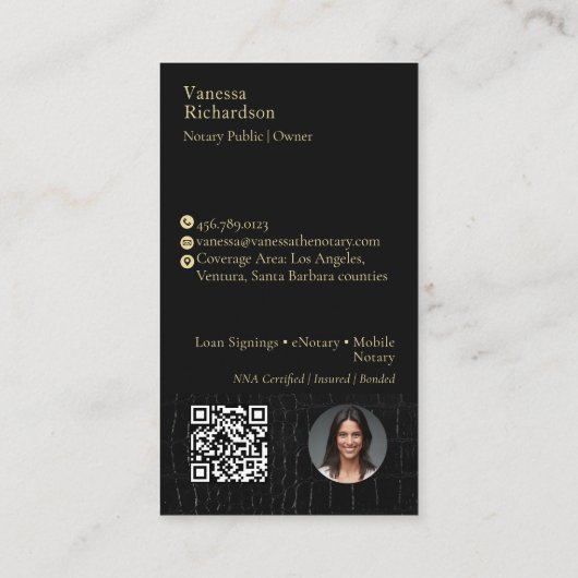 Slanke glanzende zwarte krokodil goud notaris icoo visitekaartje (Achterkant)