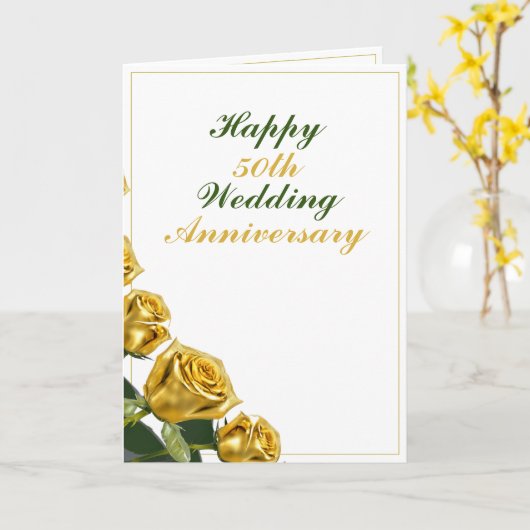 Slanke gouden Rozen 50ste bruiloft Jubileum Kaart (Gele Bloem)