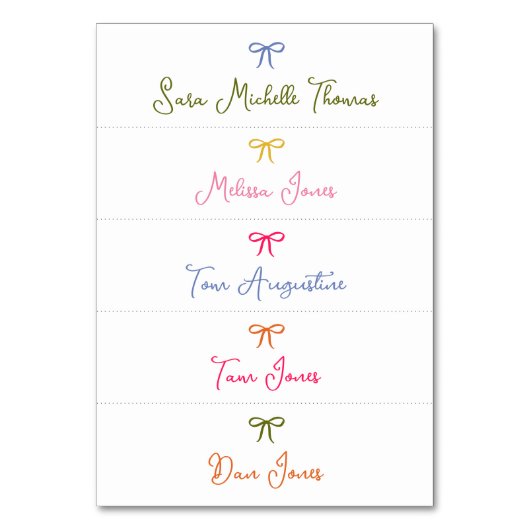 Slanke Hand Getrokken Kleurrijke Bow Wedding Place Kaart (Voorkant)