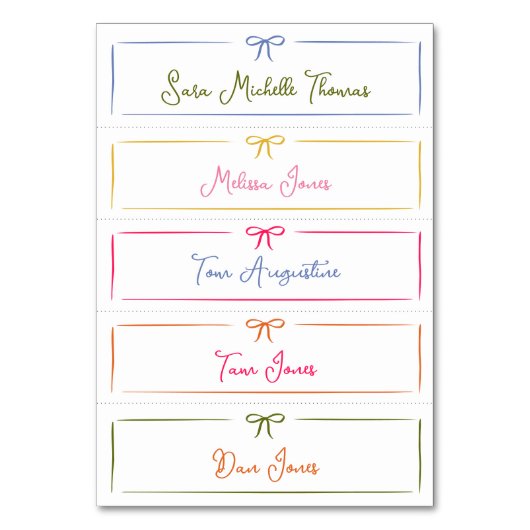 Slanke Hand Getrokken Kleurrijke Bow Wedding Place Kaart (Voorkant)