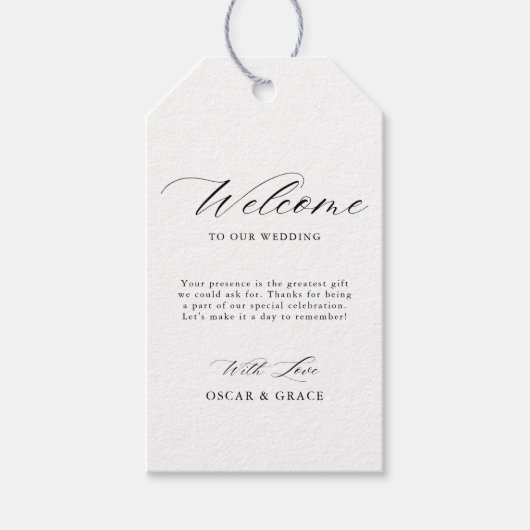 Slanke kalligrafie minimalistische zwart wit bruil cadeaulabel (Voorkant)